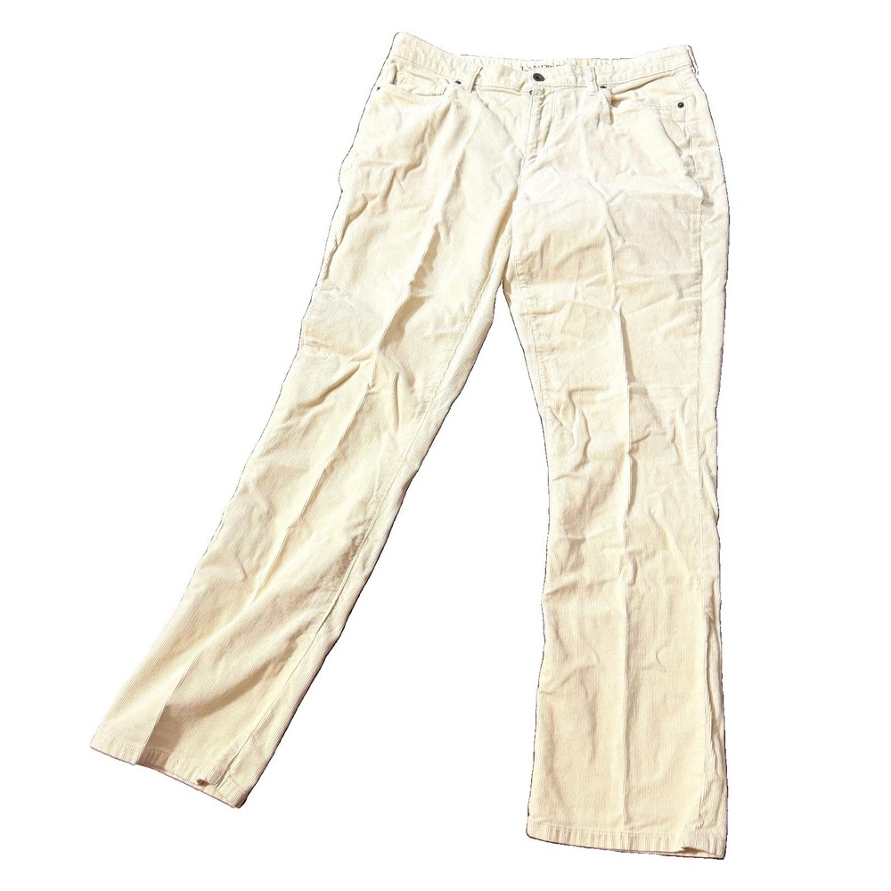 Lands' End Womens 12 Beige Corduroy Mid Rise Straight Leg Pants Stretch Pockets